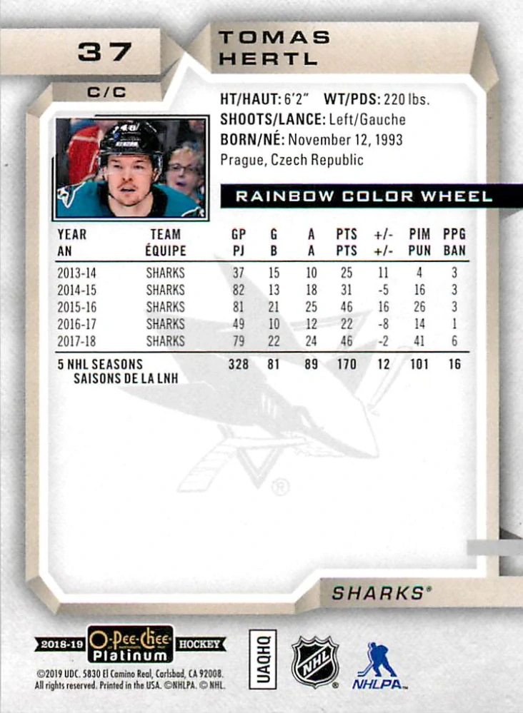2018-19 UD O-Pee-Chee Platinum - Tomáš Hertl - Rainbow Color Wheel #37