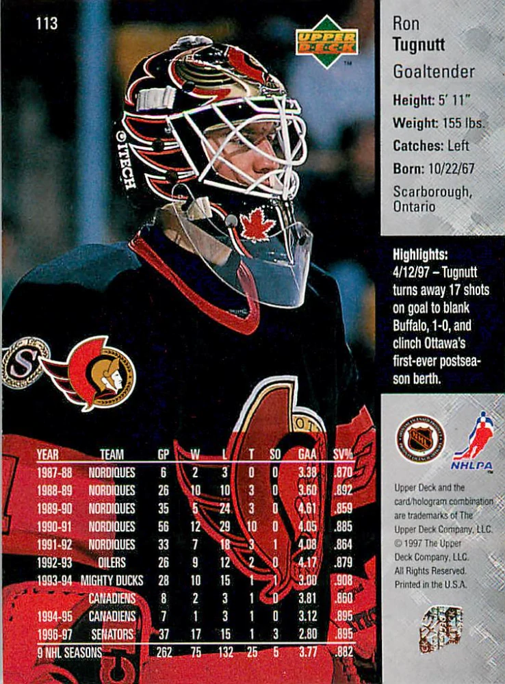 1997-98 UD Series 1 - Ron Tugnutt #113