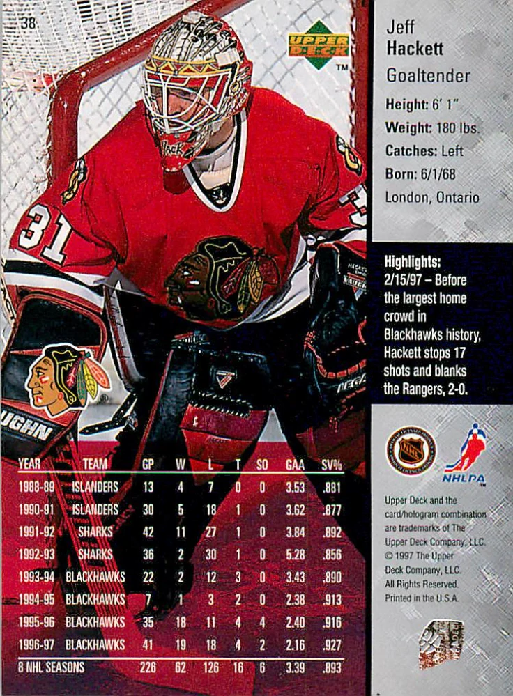 1997-98 UD Series 1 - Jeff Hackett #38