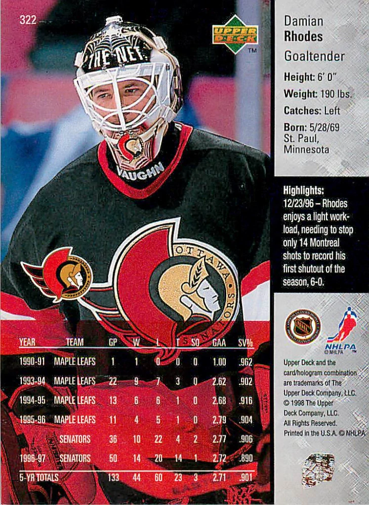 1997-98 UD Series 2 - Damian Rhodes #322