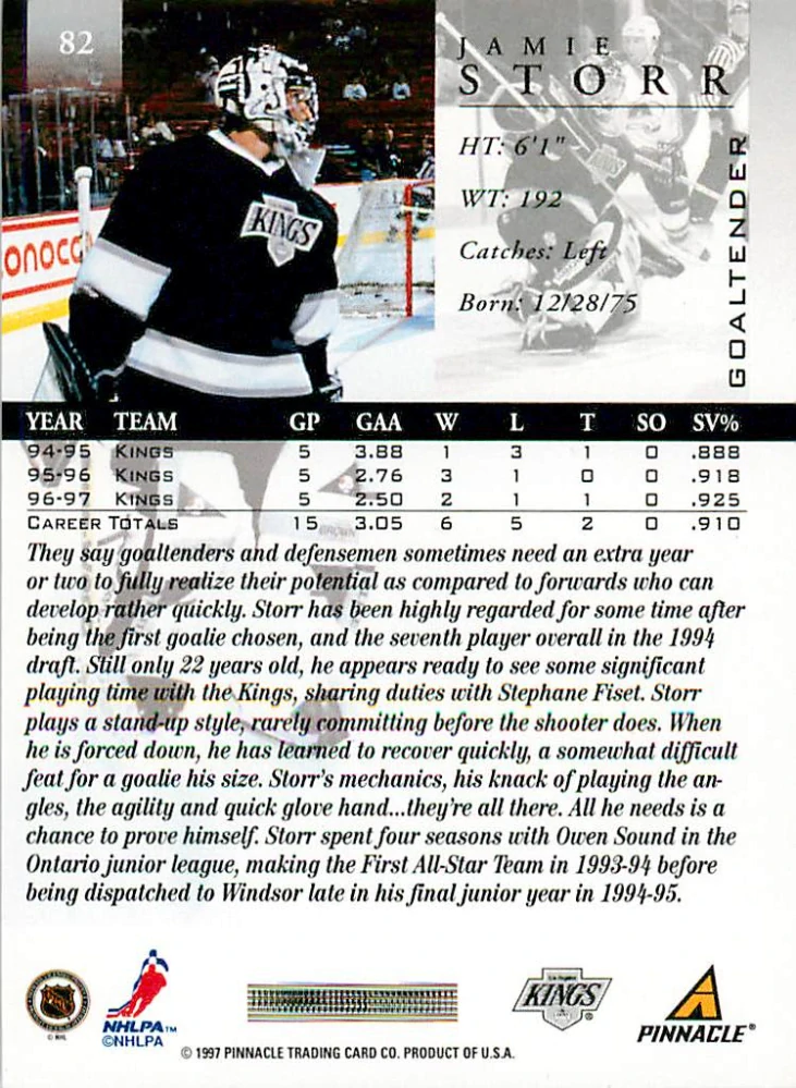 1997-98 Pinnacle - Jamie Storr #82