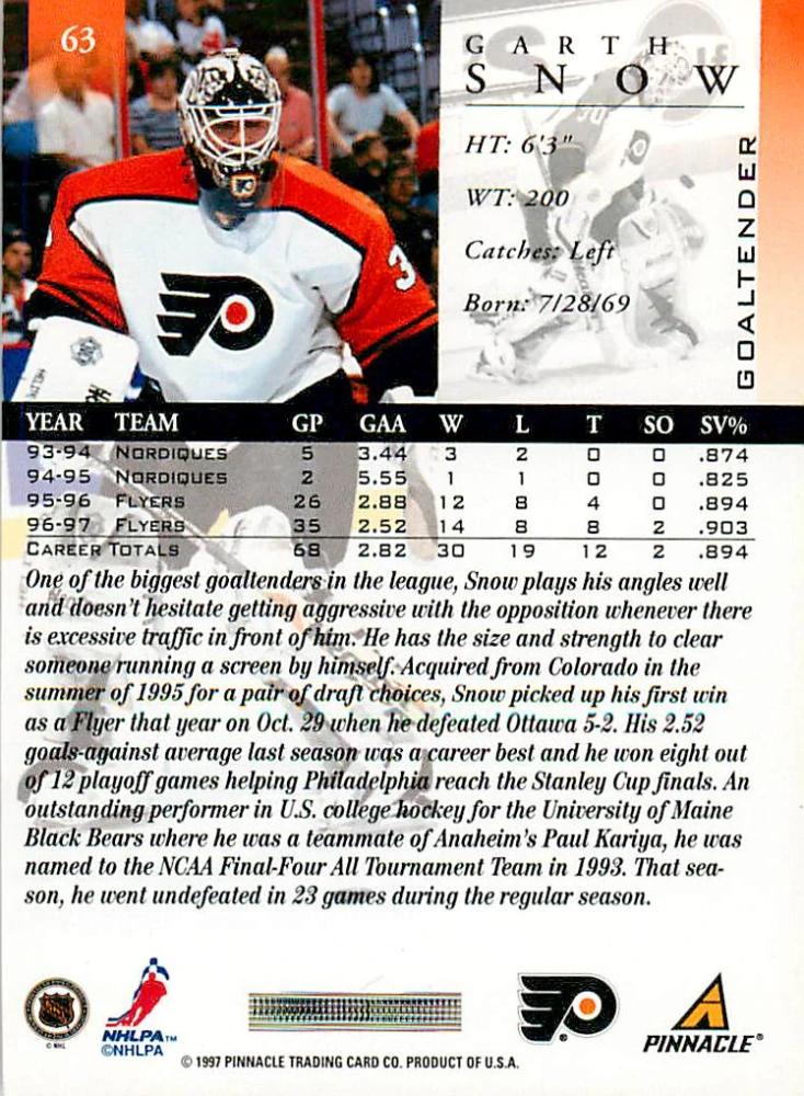 1997-98 Pinnacle - Garth Snow #63