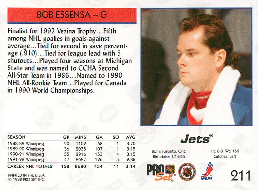 1992-93 Pro Set - Bob Essensa #211