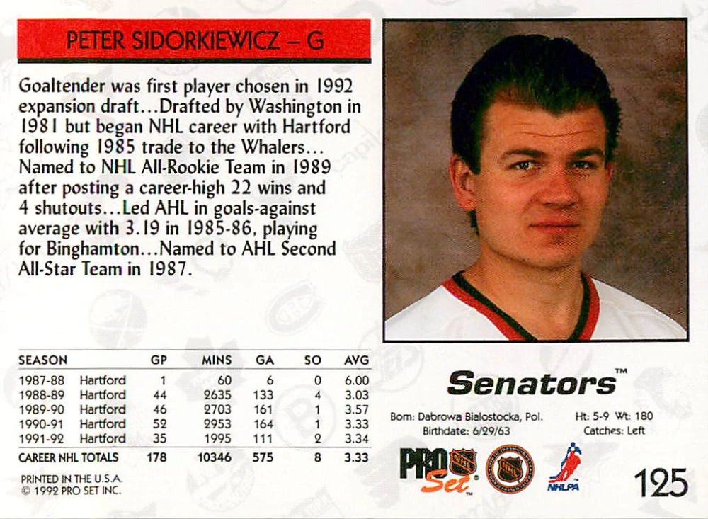 1992-93 Pro Set - Peter Sidorkiewicz #125