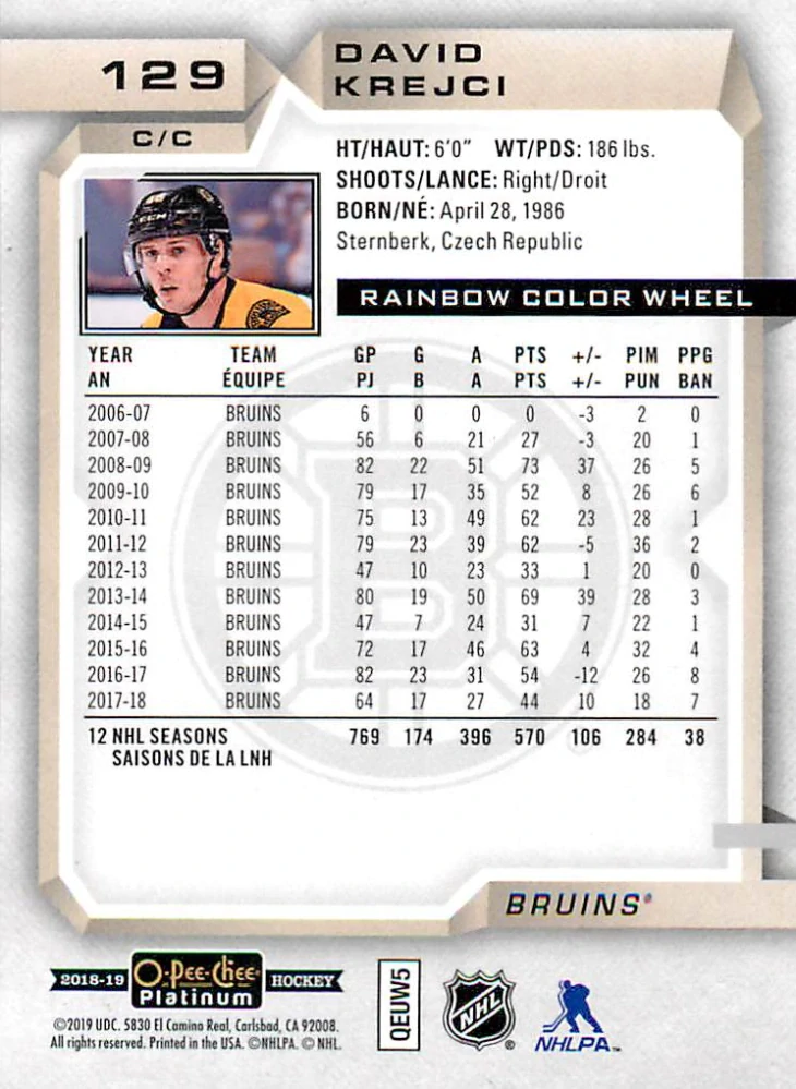 2018-19 UD O-Pee-Chee Platinum - David Krejčí - Rainbow Color Wheel #129
