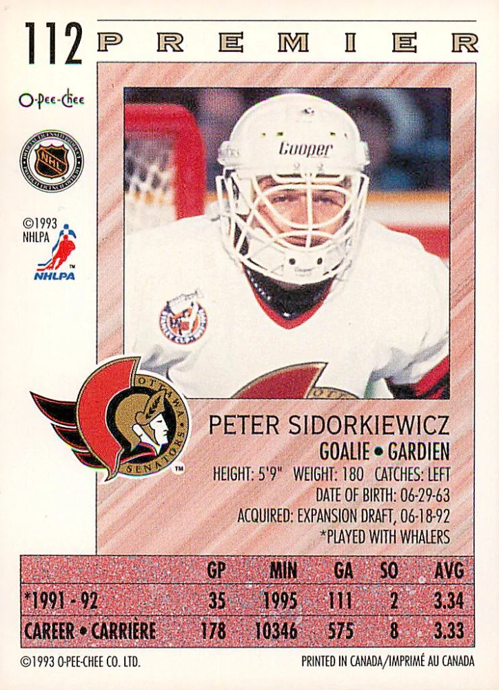 1992-93 O-Pee-Chee Premier - Peter Sidorkiewicz #112