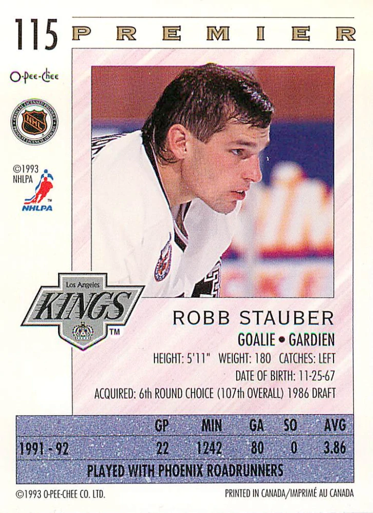 1992-93 O-Pee-Chee Premier - Robb Stauber #115