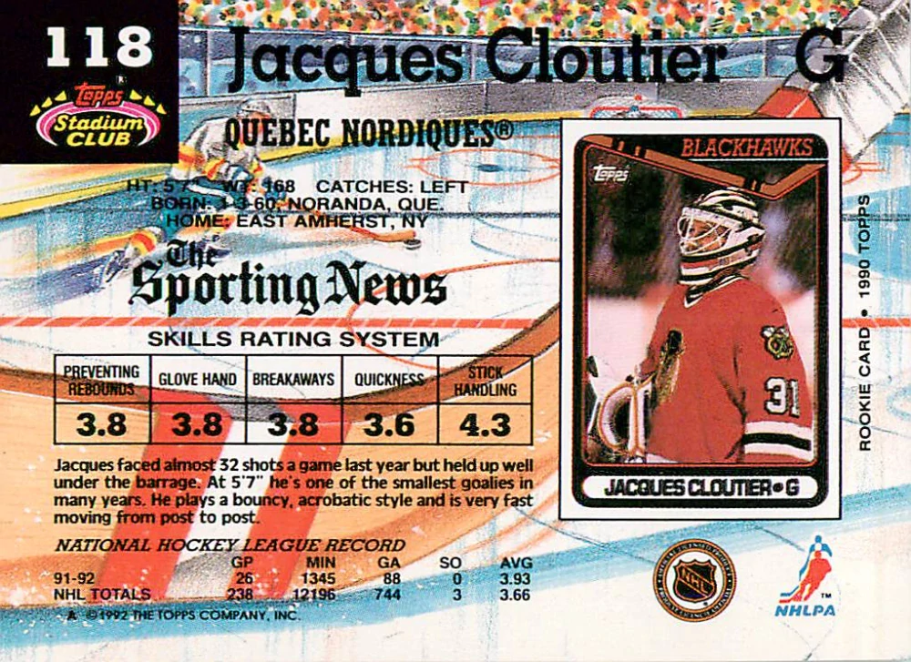 1992-93 Topps Stadium Club - Jacques Cloutier #118