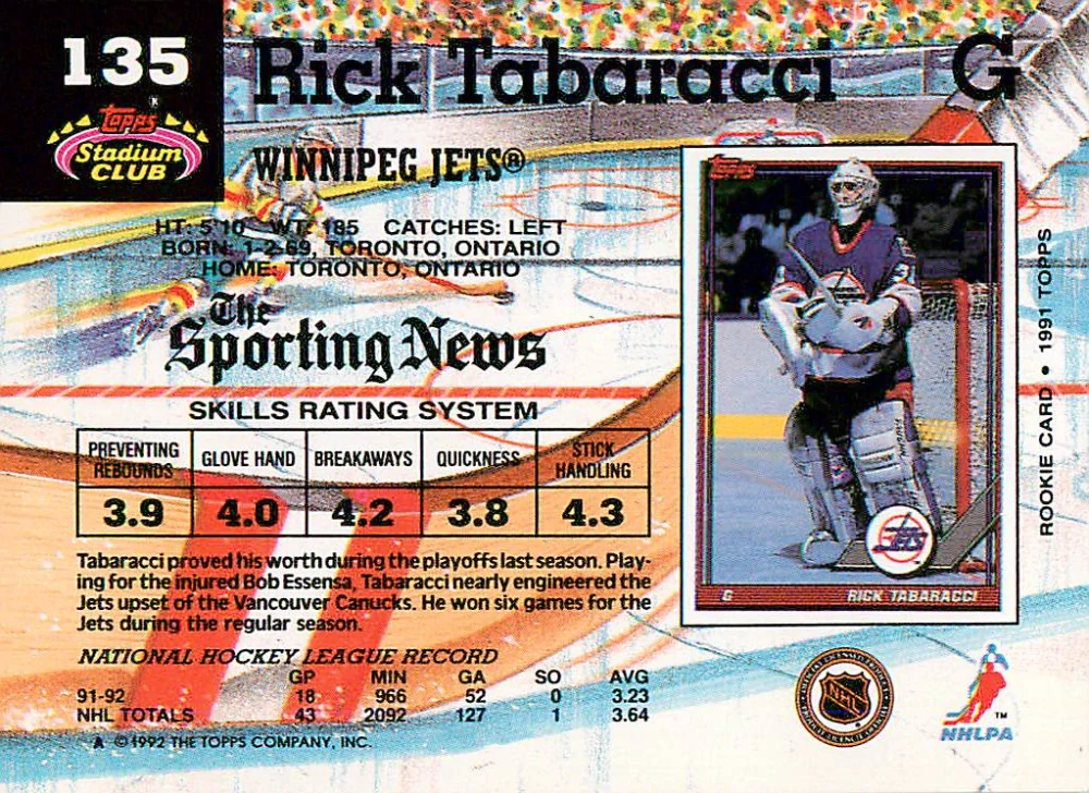 1992-93 Topps Stadium Club - Rick Tabaracci #135