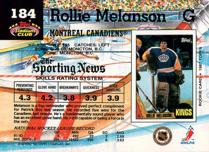 1992-93 Topps Stadium Club - Rollie Melanson #184