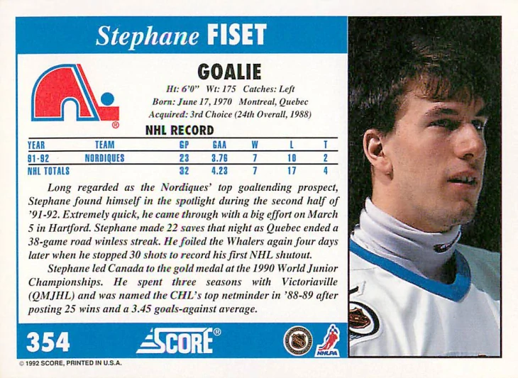 1992-93 Score - Stephane Fiset #354