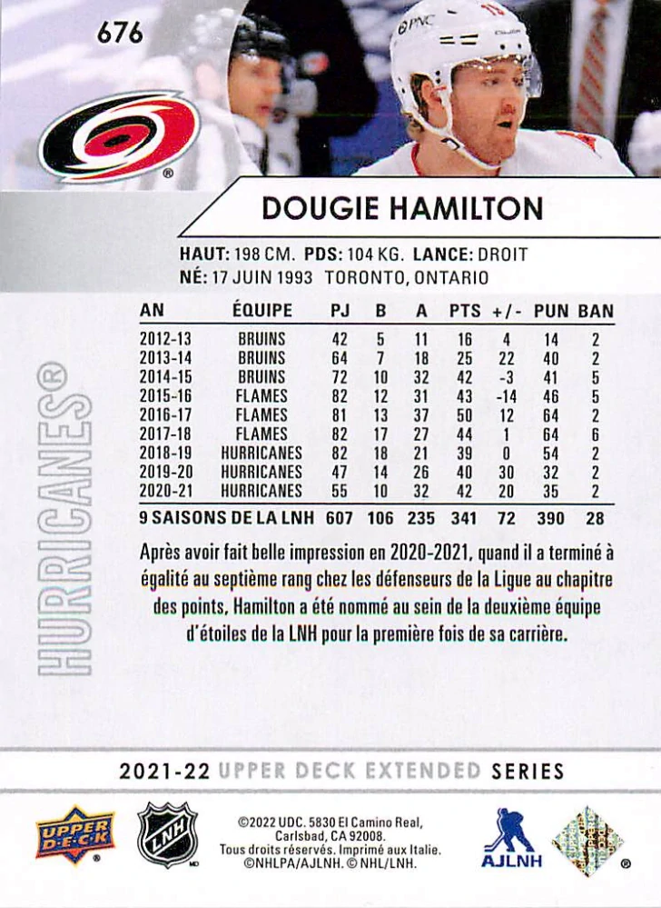 2021-22 UD Extended Series - Dougie Hamilton - All-Star French #676