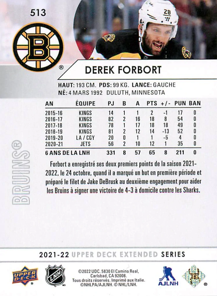 2021-22 UD Extended Series - Derek Forbort - French #513