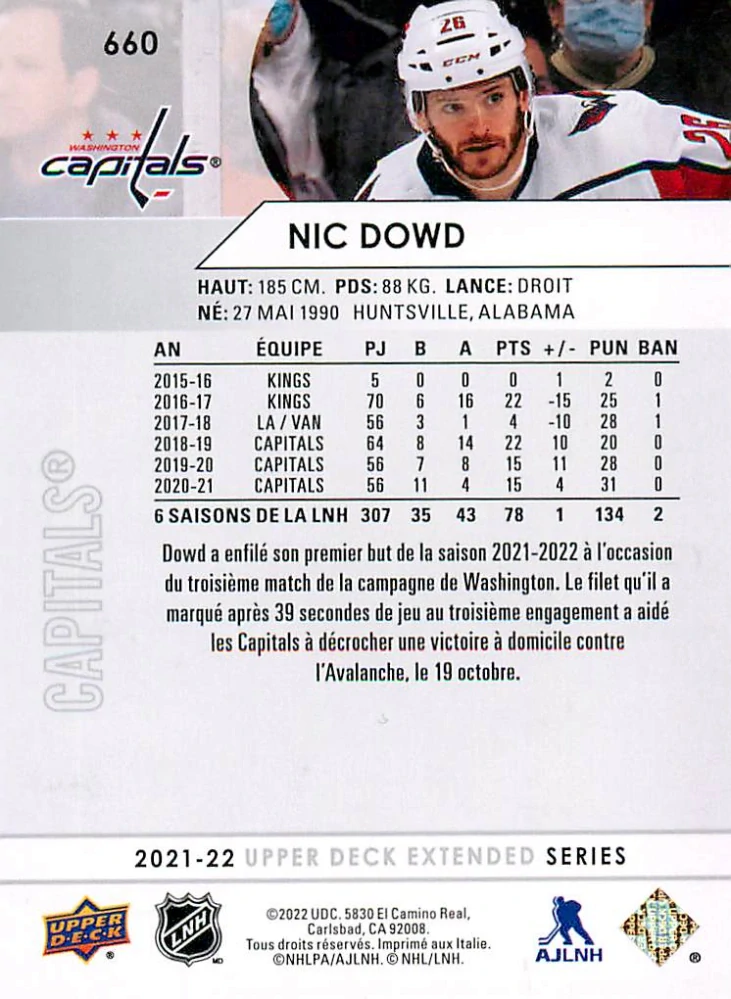2021-22 UD Extended Series - Nic Dowd - French #660