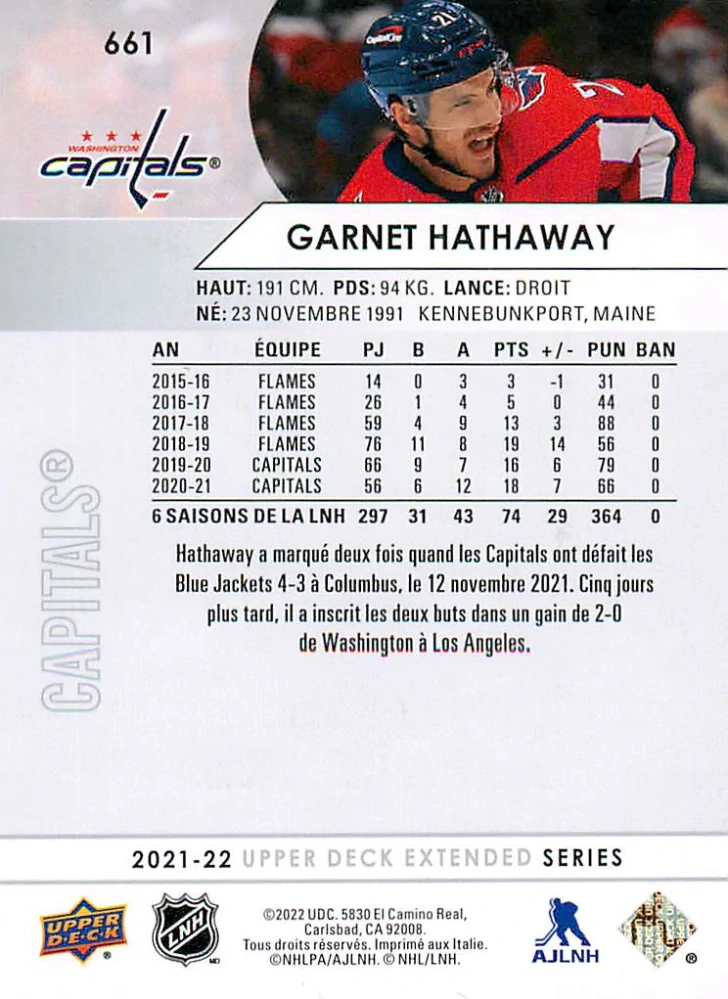 2021-22 UD Extended Series - Garnet Hathaway - French #661