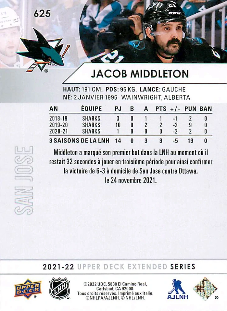 2021-22 UD Extended Series - Jacob Middleton - French #625