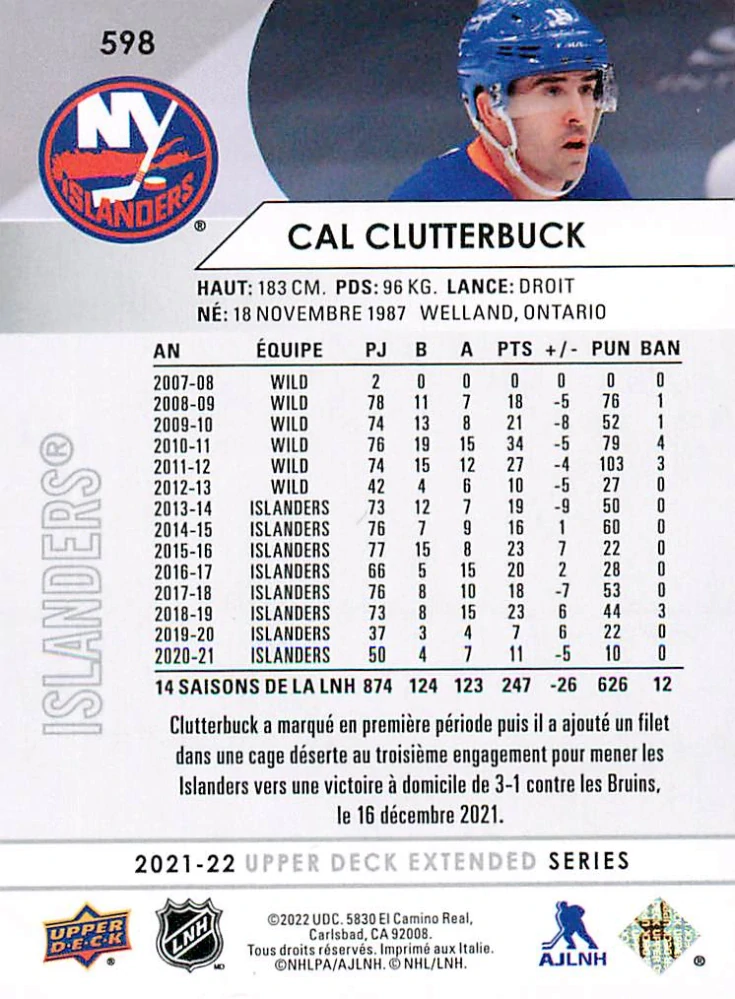 2021-22 UD Extended Series - Cal Clutterbuck - French #598