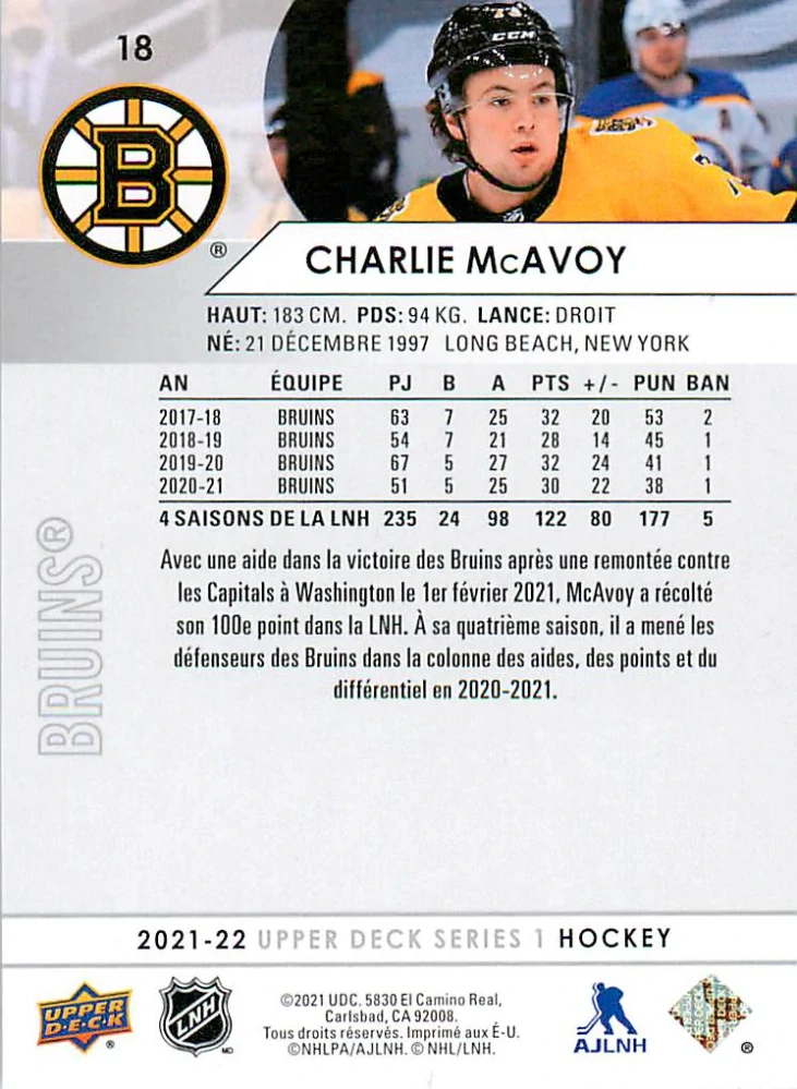 2021-22 UD Series 1 - Charlie McAvoy - French #18