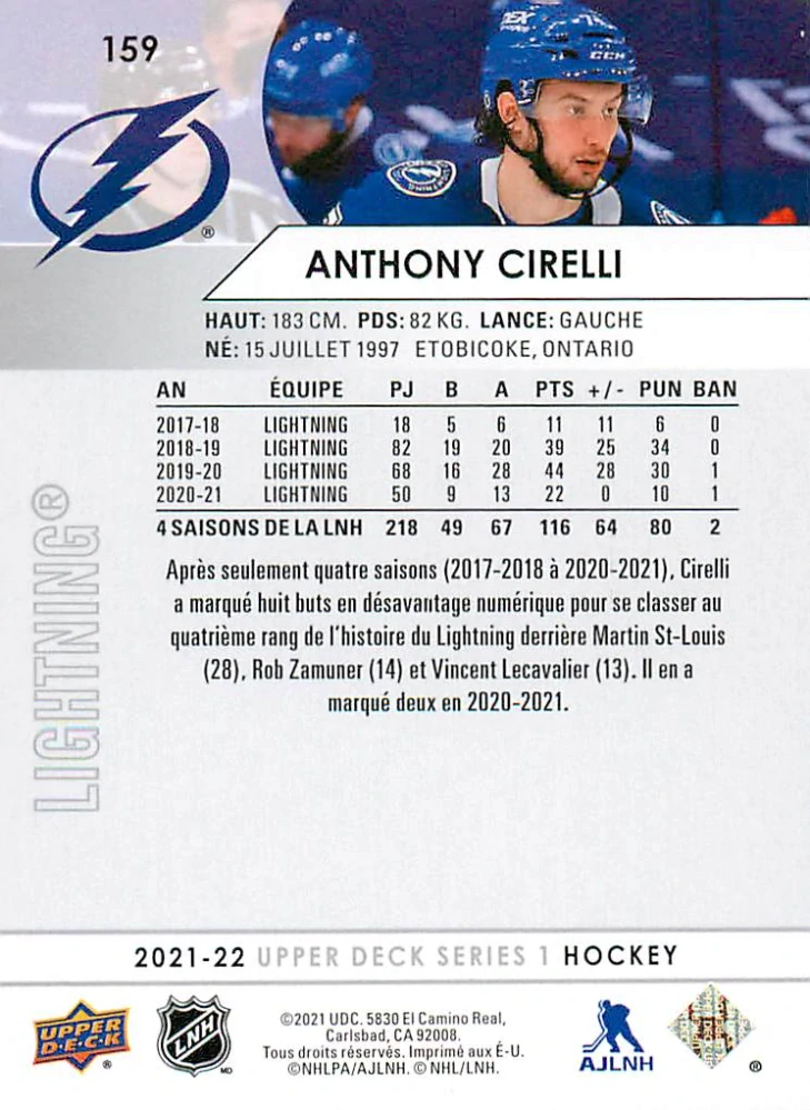 2021-22 UD Series 1 - Anthony Cirelli - French #159