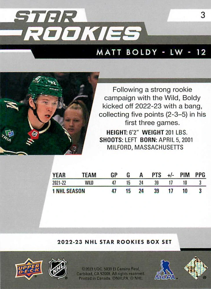2022-23 UD NHL Star Rookies Box Set - Matt Boldy #3