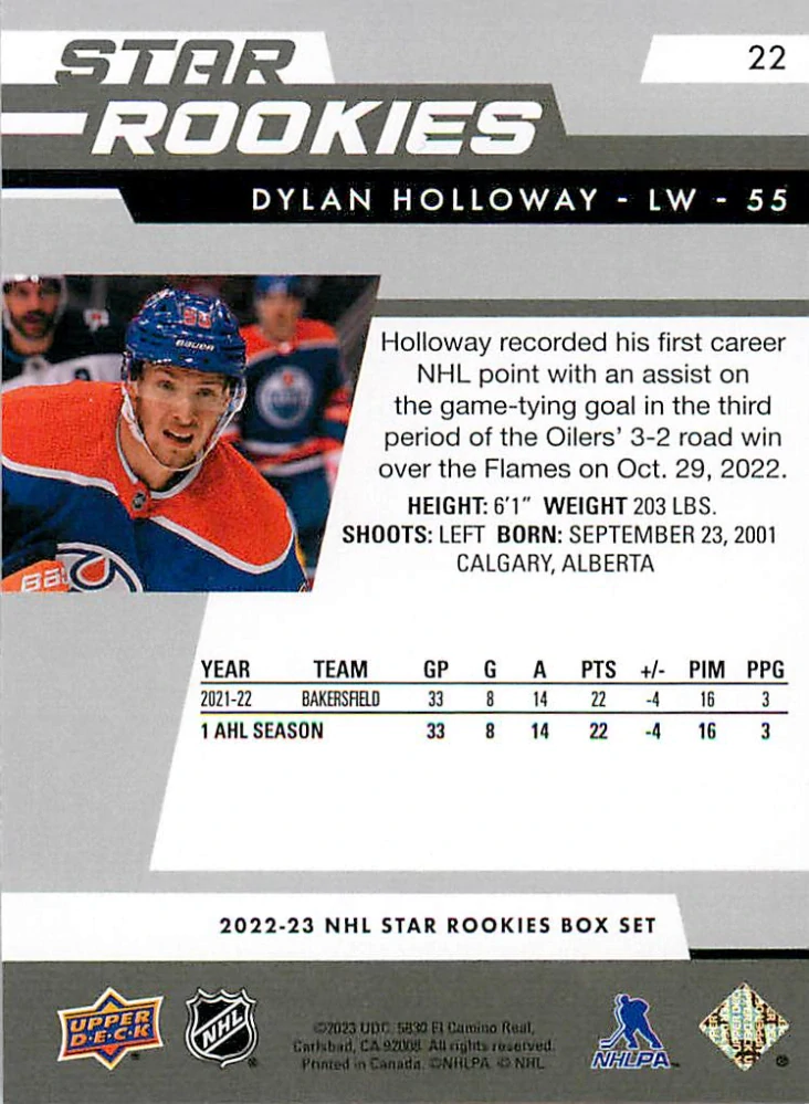 2022-23 UD NHL Star Rookies Box Set - Dylan Holloway #22