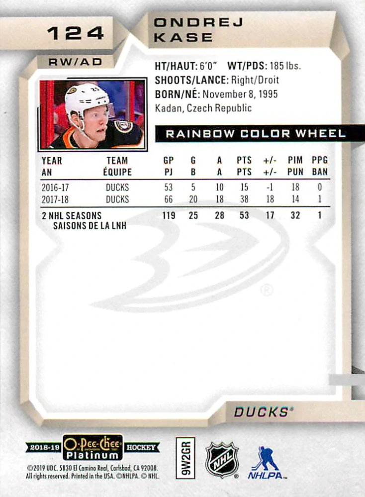 2018-19 UD O-Pee-Chee Platinum - Ondřej Kaše - Rainbow Color Wheel #124