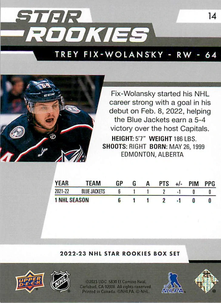 2022-23 UD NHL Star Rookies Box Set - Trey Fix-Wolansky #14