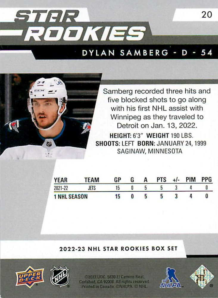2022-23 UD NHL Star Rookies Box Set - Dylan Samberg #20