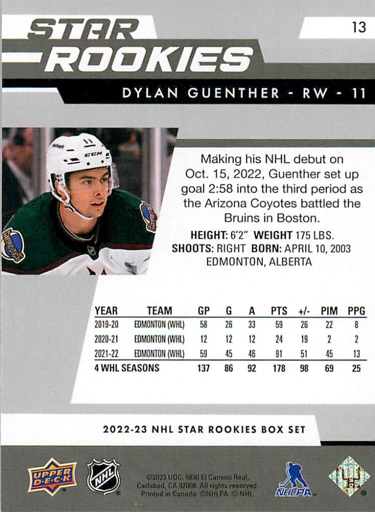 2022-23 UD NHL Star Rookies Box Set - Dylan Guenther #13
