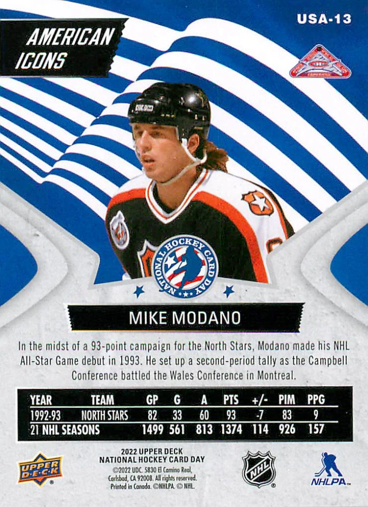 2022 UD National Hockey Card Day - Mike Modano - American Icons #USA-13