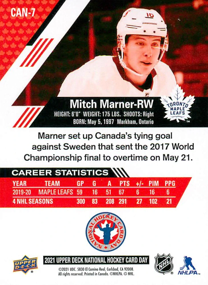 2021 UD National Hockey Card Day - Mitch Marner - Pride of Canada #CAN-7