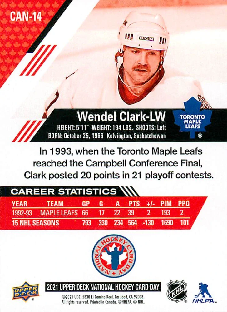 2021 UD National Hockey Card Day - Wendel Clark - Hockey Heroes #CAN-14