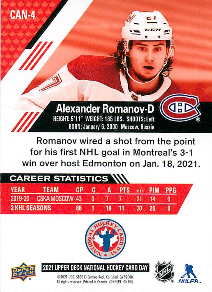 2021 UD National Hockey Card Day - Alexander Romanov - Canada's Rookies #CAN-4