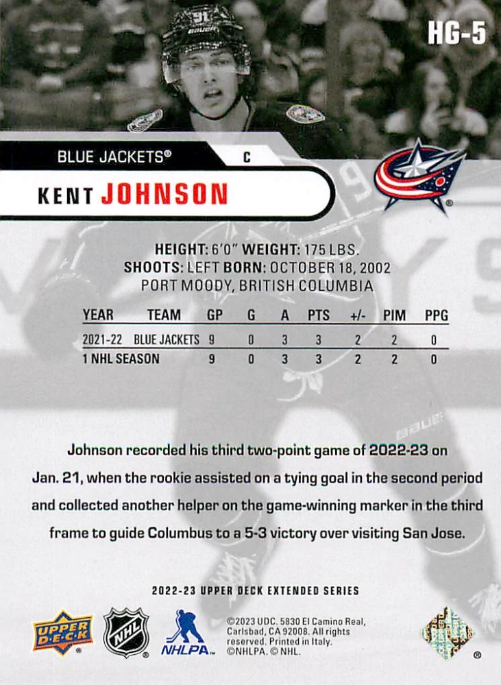 2022-23 UD Extended Series - Kent Johnson - HoloGrFX #HG-5