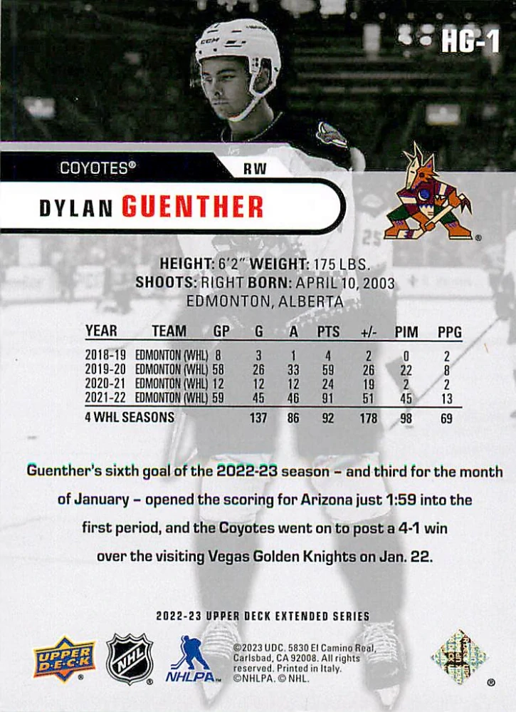 2022-23 UD Extended Series - Dylan Guenther - HoloGrFX #HG-1