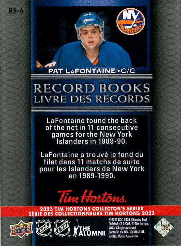2022-23 UD Tim Hortons Legends - Pat LaFontaine - Record Books #RB-6