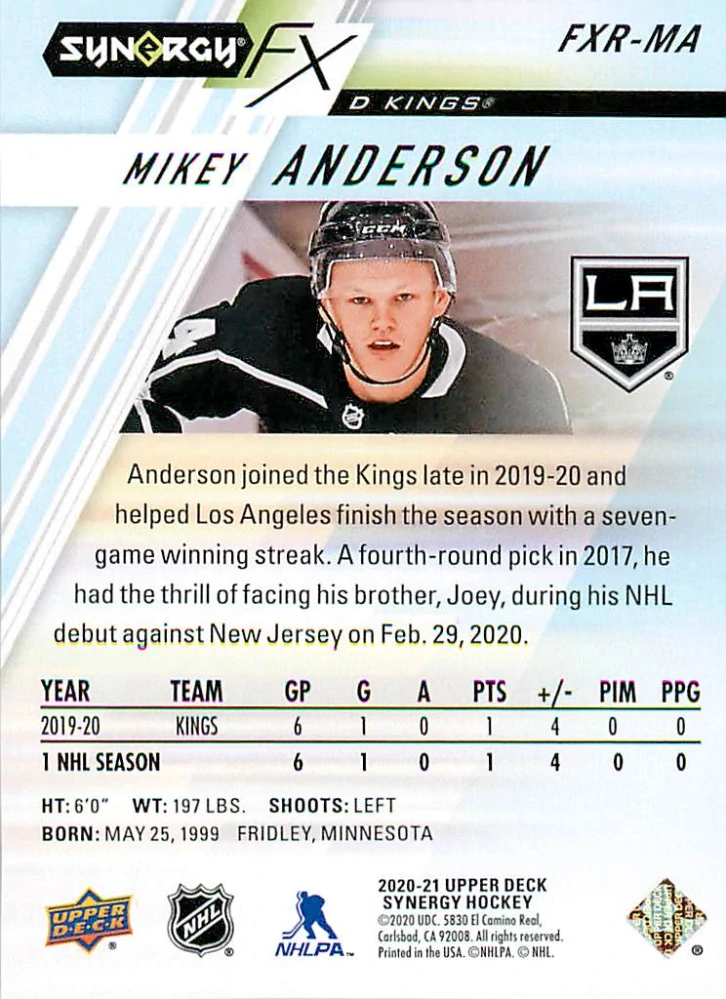 2020-21 UD Synergy - Mikey Anderson - FX Rookies /749 #FXR-MA