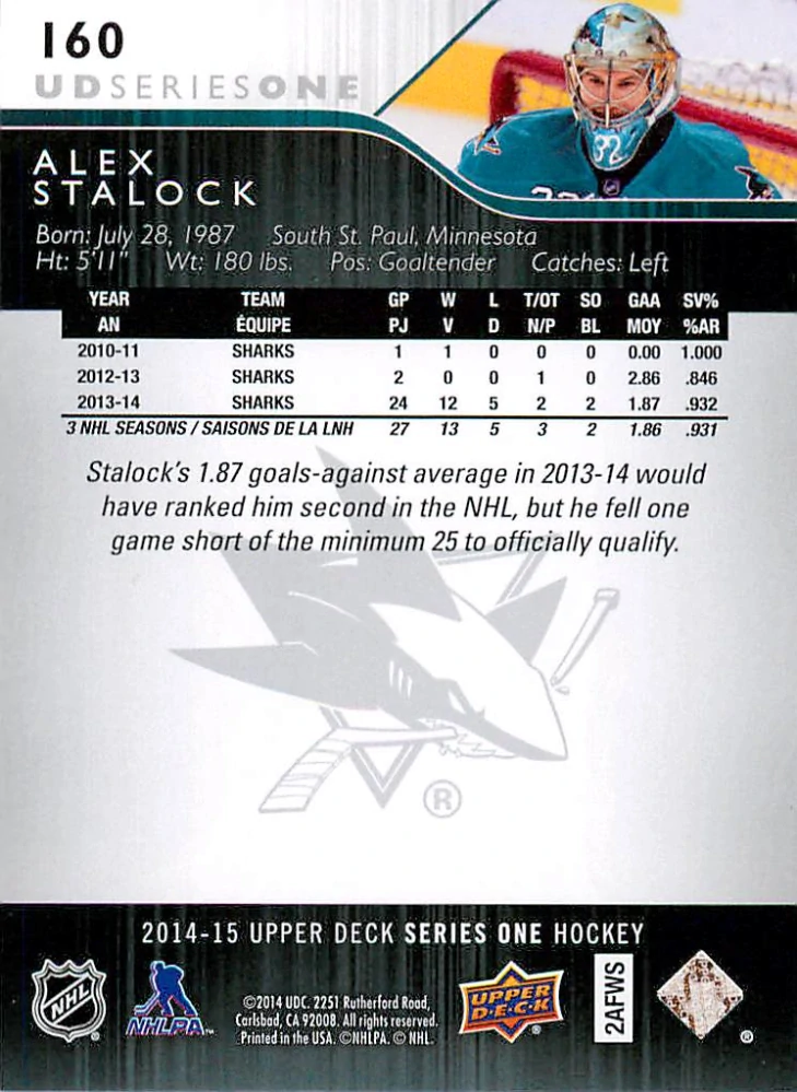 2014-15 UD Series 1 - Alex Stalock #160