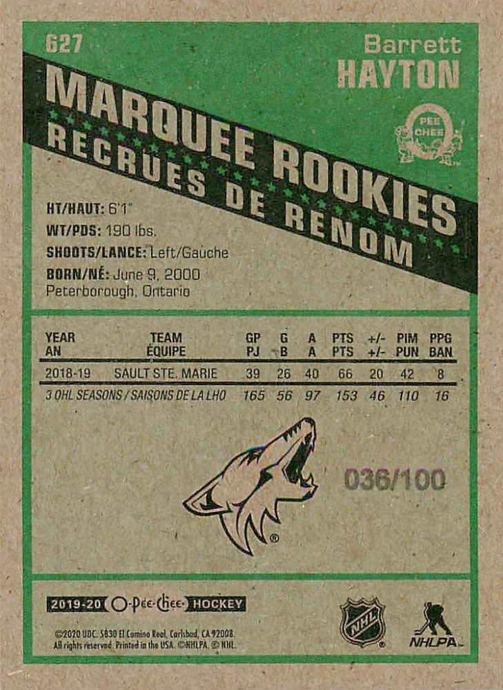 2019-20 UD O-Pee-Chee - Barrett Hayton - Marquee Rookies Retro Black /100 #627