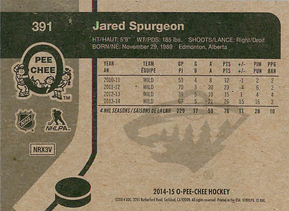 2014-15 UD O-Pee-Chee - Jared Spurgeon - Retro #391