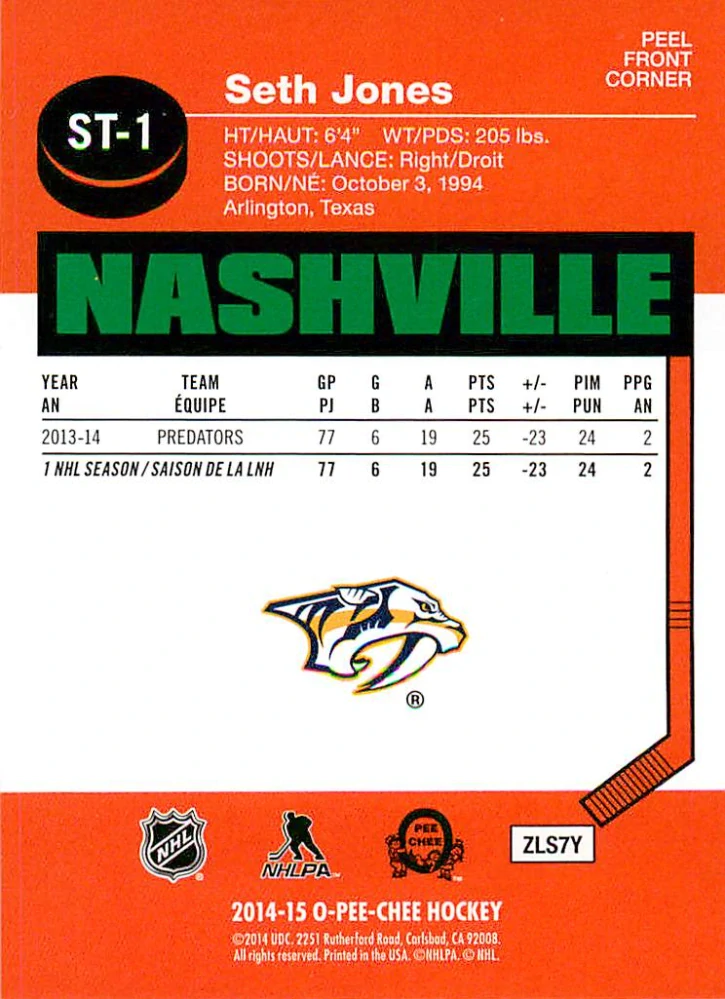 2014-15 UD O-Pee-Chee - Seth Jones - Stickers #ST-1