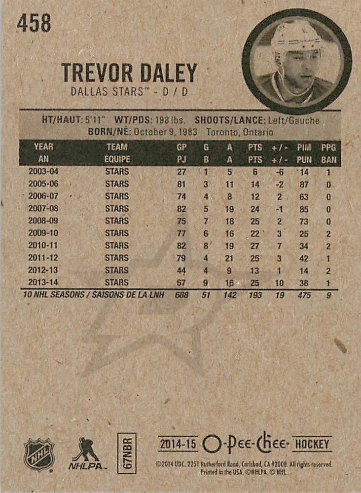 2014-15 UD O-Pee-Chee - Trevor Daley #458