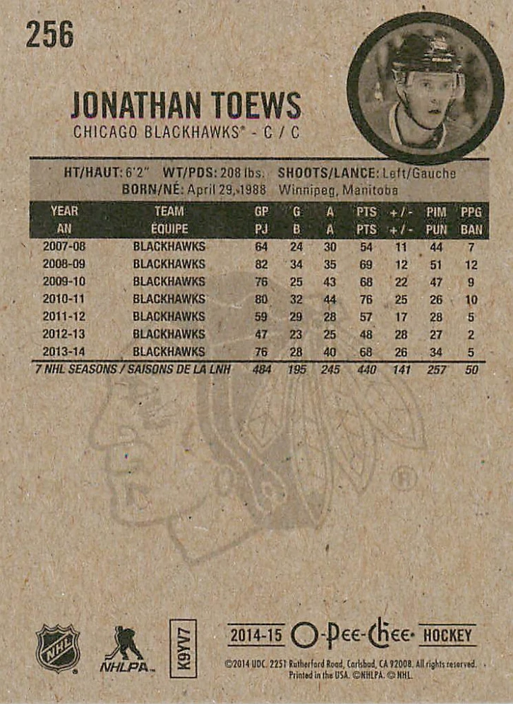 2014-15 UD O-Pee-Chee - Jonathan Toews #256