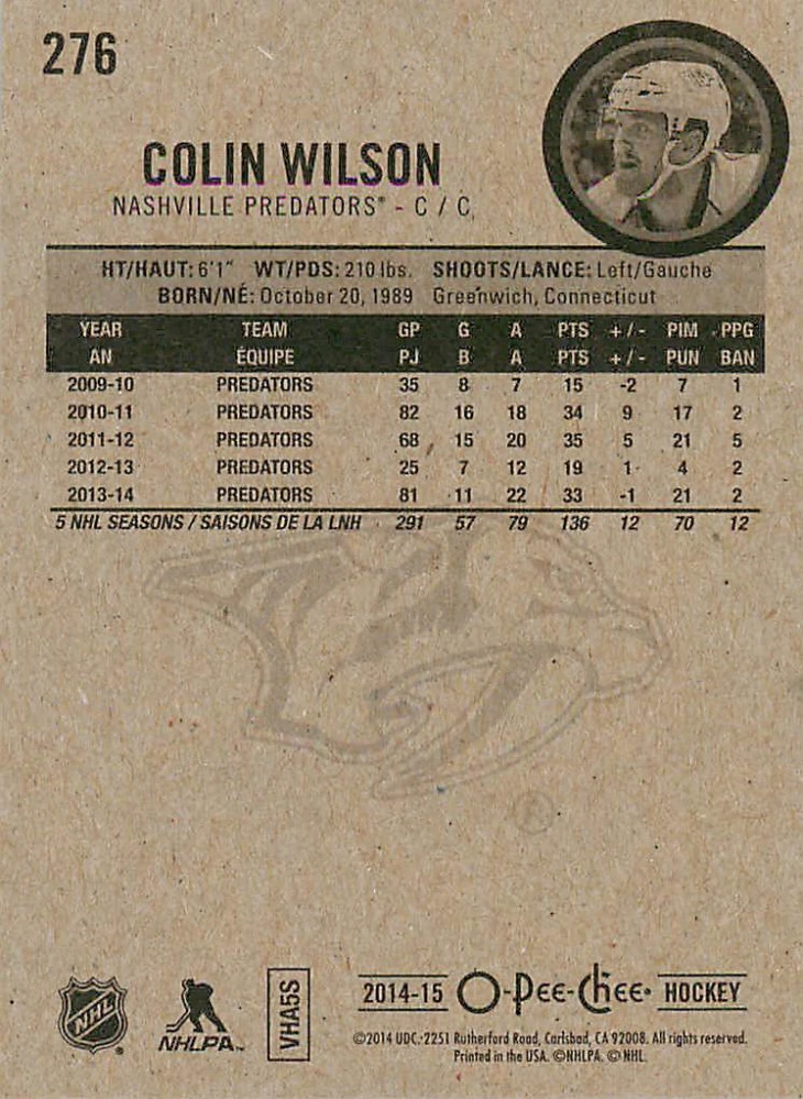 2014-15 UD O-Pee-Chee - Colin Wilson #276