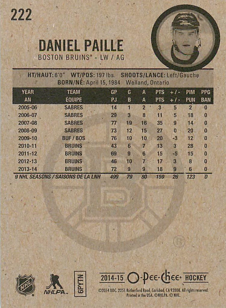 2014-15 UD O-Pee-Chee - Daniel Paille #222