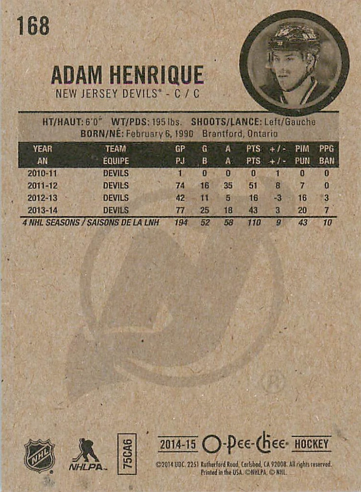 2014-15 UD O-Pee-Chee - Adam Henrique #168