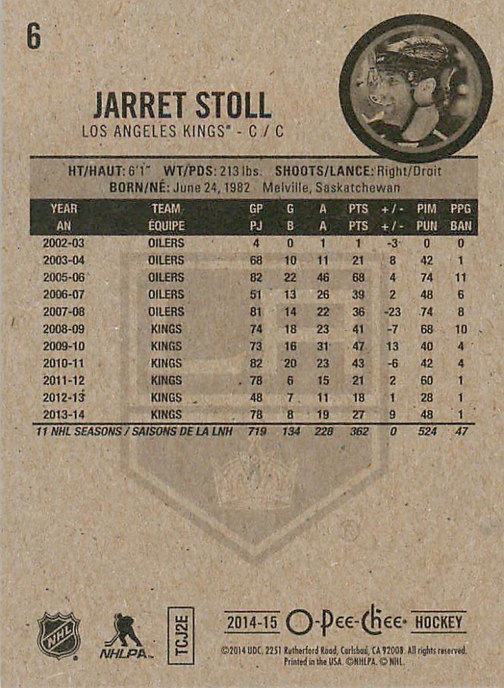 2014-15 UD O-Pee-Chee - Jarret Stoll #6