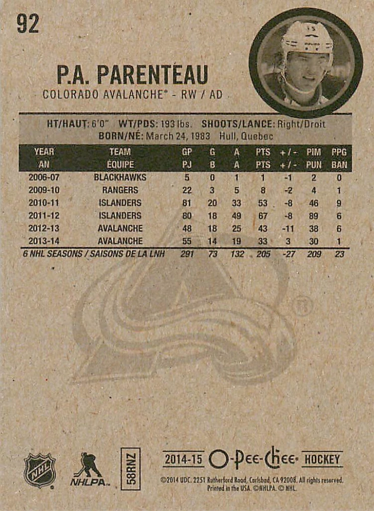2014-15 UD O-Pee-Chee - P.A. Parenteau #92