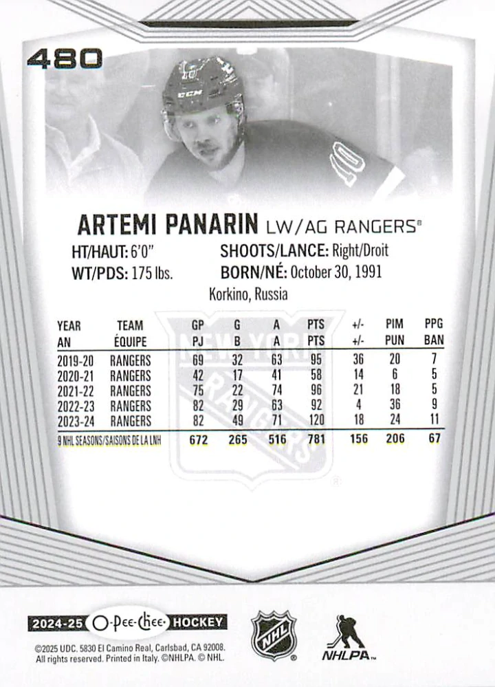 2024-25 UD O-Pee-Chee - Artemi Panarin #480