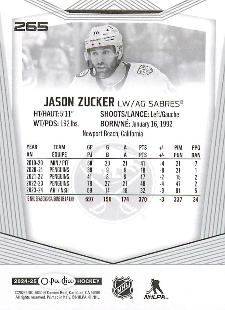 2024-25 UD O-Pee-Chee - Jason Zucker #265
